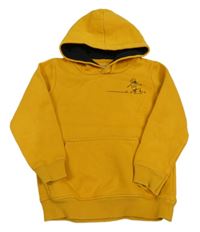 Horčicová mikina so skateboardistou a vreckom a kapucňou STC