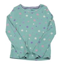 Mentolové žebrované triko s hvězdičkami 