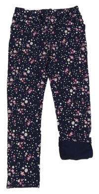 Tmavomodré tregíny s kytičkami a hvězdičkami Topolino