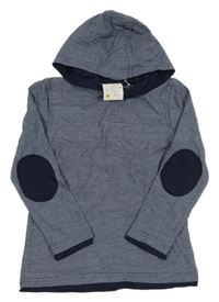 Nové - modro-tmavomodré pruhované melírované triko s kapucí Topolino