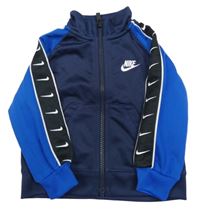 Tmavomodro-safírová propínací sportovní mikina s logy a pruhy Nike