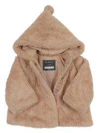 Světlerůžový kožešinový zateplený kabátek s kapucňou s brmbolcom PRIMARK