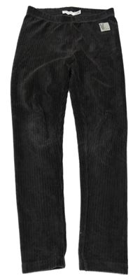 Tmavošedé žebrované sametové legíny s nášivkou Sfera