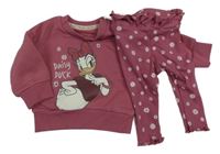 Nové - 2Set - Světlevínová mikina s Daisy a volánky + žebrované květované legíny PRIMARK
