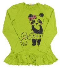 Limetková tunika s pandou a kočičkou Kids