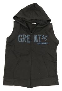 Tmavosivá prepínaci tepláková vesta s nápismi a kapucňou POCOPIANO