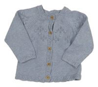 Modrý melírovaný prepínaci sveter so vzorom a bambulkami F&F