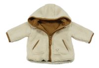 Smetanová huňatá podšitá bunda s medvídkem a kapucí Nutmeg