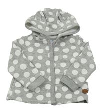 Šedo-bílá puntíkatá melírovaná propínací mikina s kapucí Topomini