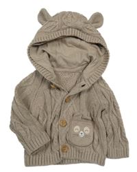 Béžový melírovaný vzorovaný prepínaci sveter s čumáčkem a kapucňou s uškami Mothercare