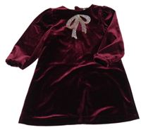 Tmavovínové zamatové šaty s mašlí z kamínků LEIGH TUCKER