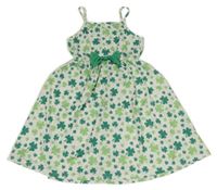 Bielo-zelené letné šaty s trojlístky a mašlou SHEIN