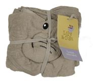 Nové - šedohnědá froté zavinovací osuška s kapucňou so sloníkem Lily & Dan