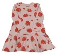 Světlerůžové teplákové šaty s jahůdkami a srdíčky sinsay
