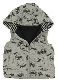 Sivá melírovaná prešívaná zateplená vesta s Batmany a kapucňou George