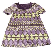 Fialovo-světležluto-lilkové vzorované saténové šaty George