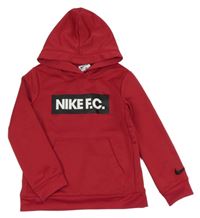 Tmavočervená thermo mikina s logem a kapsou a kapucí Nike