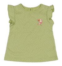 Svetlozelené bodkovaná é tričko s tukanmi a volánikmi C&A