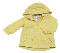 Žlutá šusťáková jarní bunda s květy a zajíčky/kapsami a kapucí F&F