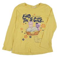 Žlté tričko s kočičkami a nápismi Kids