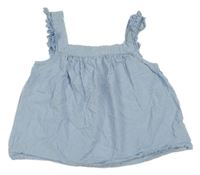 Modro-bílý pruhovaný plátěný halenkový crop top s volánky s madeirou H&M