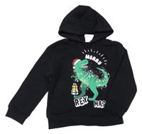 Nové - čierna tepláková mikina s dinosaurom s vánočním motívom a kapucňou PRIMARK