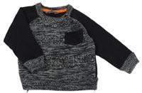 Čierno-biely melírovaný sveter s vreckom a teplákovymi rukávy PRIMARK