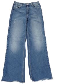 Modré baggy waist bootcut rifle s prošoupáním H&M