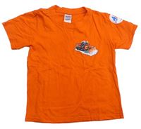 Oranžové tričko s autom Gildan