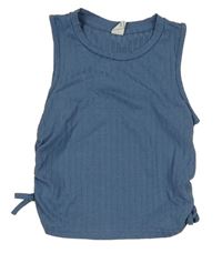 Modrý rebrovaný crop top Shein