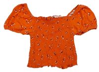 Červené květované žabičkové crop tričko New Look
