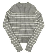 Sivo-biely pruhovaný rebrovaný crop sveter H&M