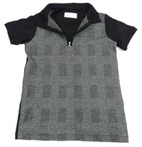 Tmavošedo-černé kostkované polo tričko Next