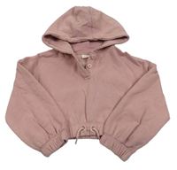 Starorůžová crop mikina s knoflíky a kapucí Next