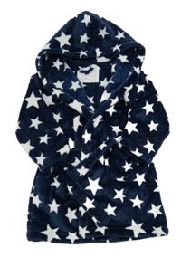 Tmavomodrý plyšový župan s hviezdami a kapucňou zn. F&F