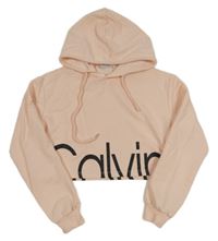 Růžová crop mikina s nápisem a kapucí Calvin Klein