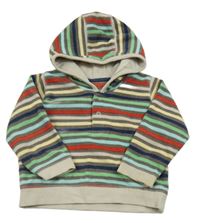 Hnědo-barevná pruhovaná fleecová propínací mikina s kapucí George