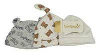 3x bavlněná čepice - šedá melírovaná s obrázky - Paddington + bílá s medvědy + bílá s nápisem