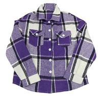 Fialovo-bílo-černá kostkovaná košilová bunda Shein