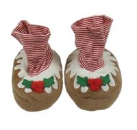 Nové - Hnědo-červeno-bílé zateplené capáčky s pudinkem John Lewis vel. 18/19