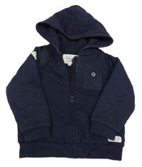 Tmavomodrá zateplená propínací mikina s prošíváním a kapucí Junior J