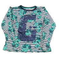 Bielo-tmavomodré pruhované tričko s kvetmi a písmenem Topolino