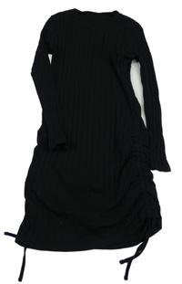 Čierne rebrované elastické šaty Shein