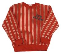 Červeno-béžová pruhovaná mikina s nápisom H&M