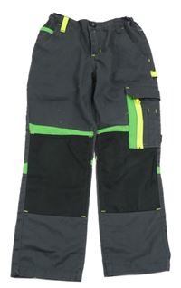 Tmavošedo-černé pracovní kalhoty s kapsami