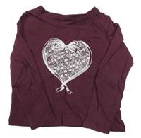 Vínové triko se srdcem Primark