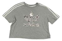 Sivé melírované crop tričko s logom Adidas