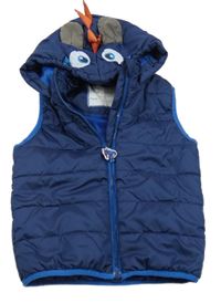 Tmavomodrá šušťáková zateplená vesta s kapucí - príšerka Kiki&Koko