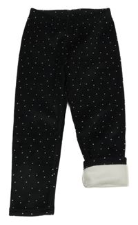 Černé puntíkaté plyšové zateplené legíny Topolino