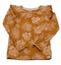 Hnědé květované triko s volánky